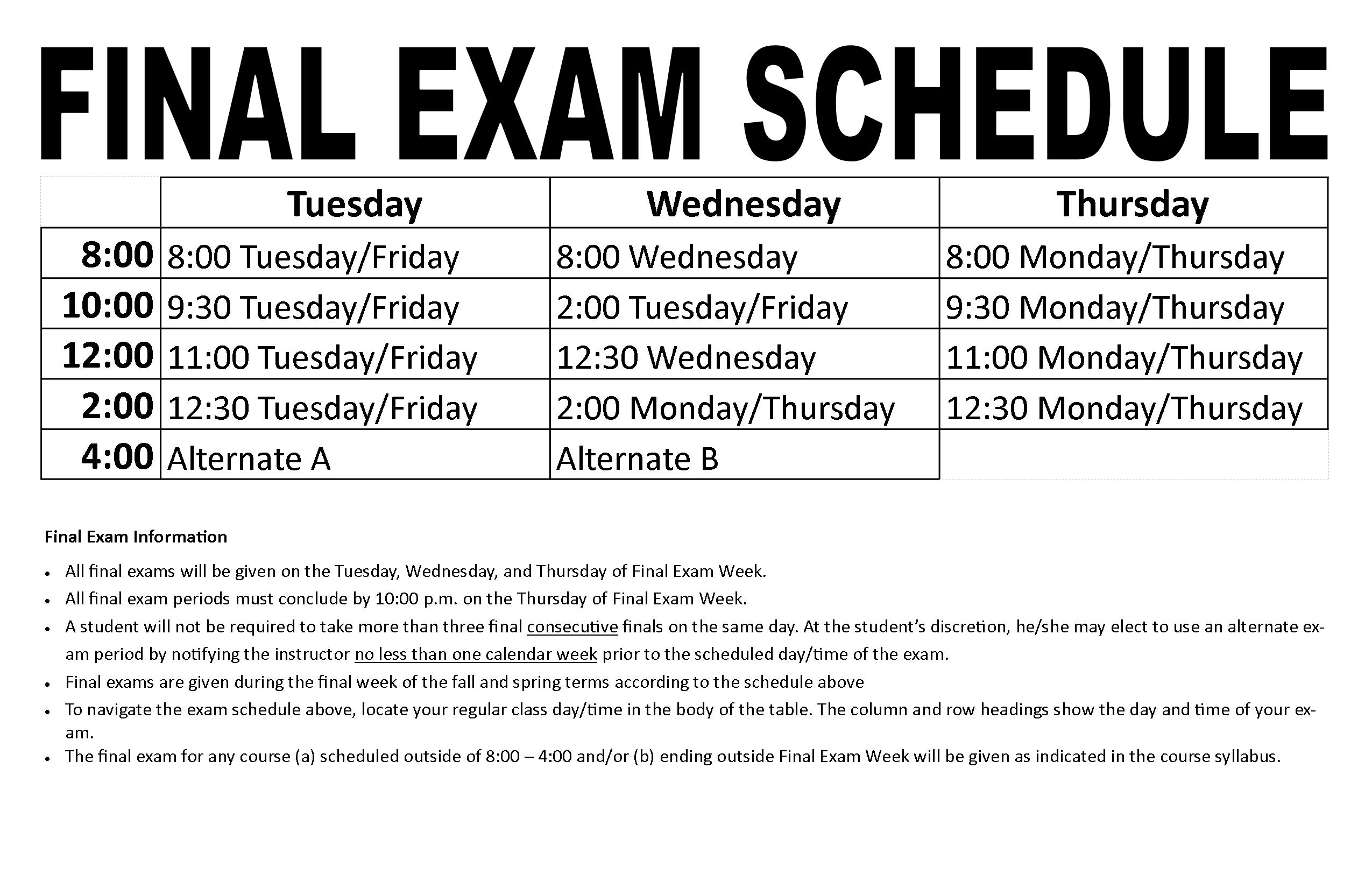 Final Exam Schedule POSTER 11x17 